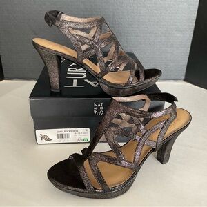 Naturalizer Danya Strappy High Heel Platform Sandal - Black Pewter 8.5 Wide